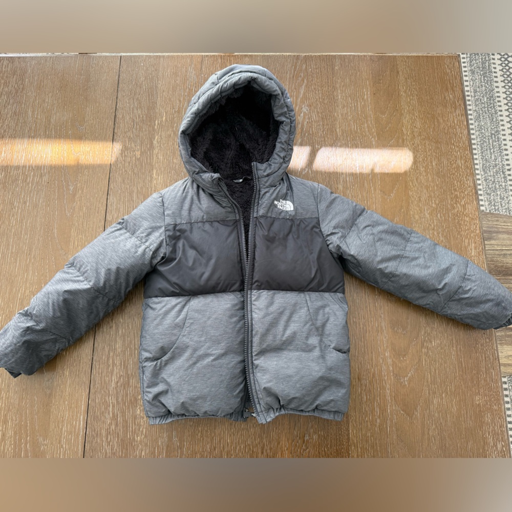 Gray and Black Hooded Puffer Jacket